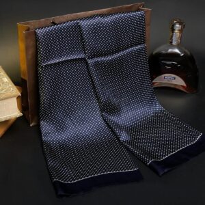 Silk scarf, satin scarf, dark blue style