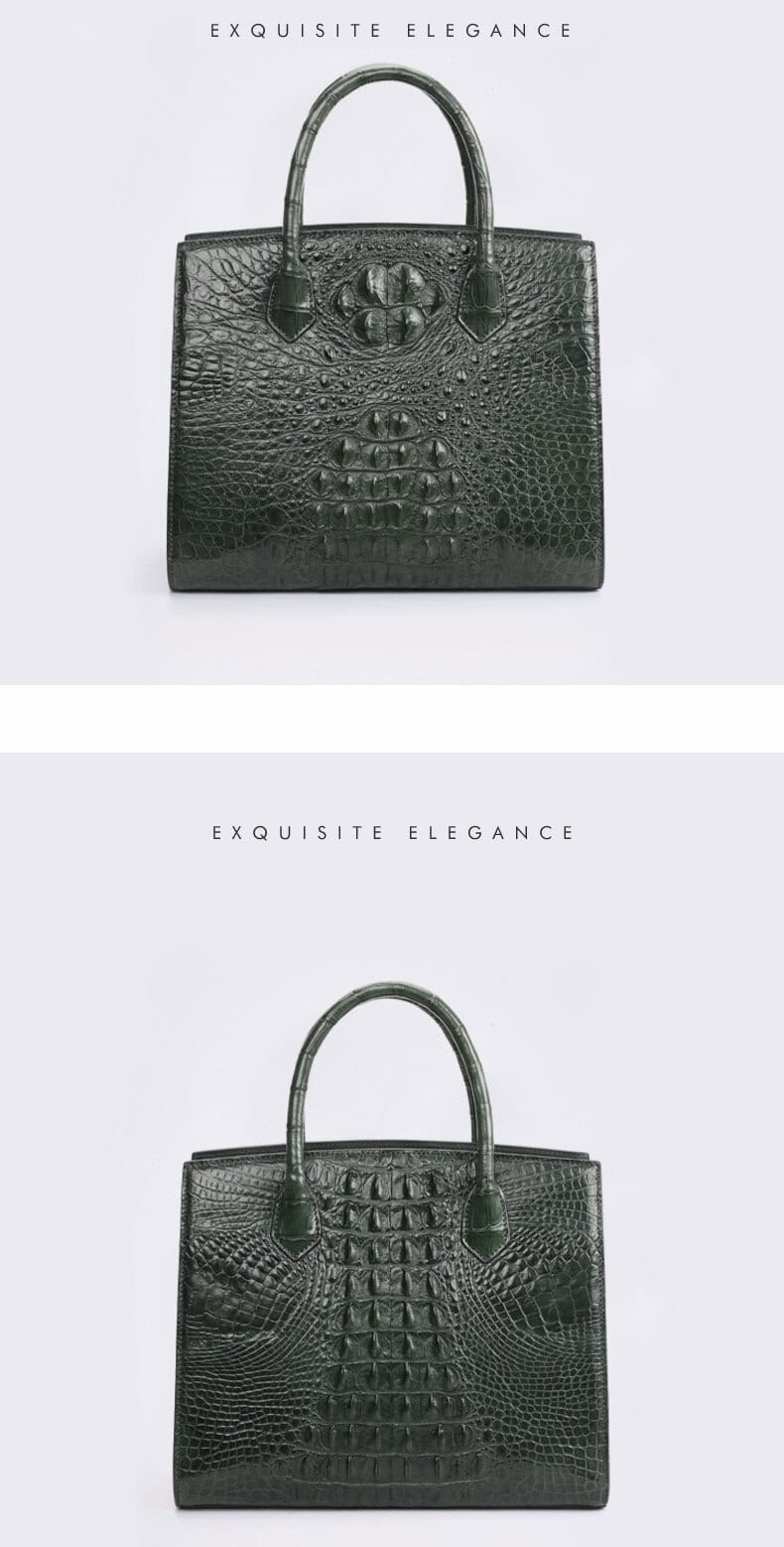 Crocodile skin handbag, genuine crocodile women's bag, square.3097 demo green