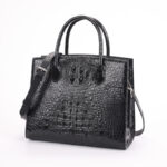 Crocodile skin handbag, genuine crocodile women's bag, square. Model 3097, Black 01