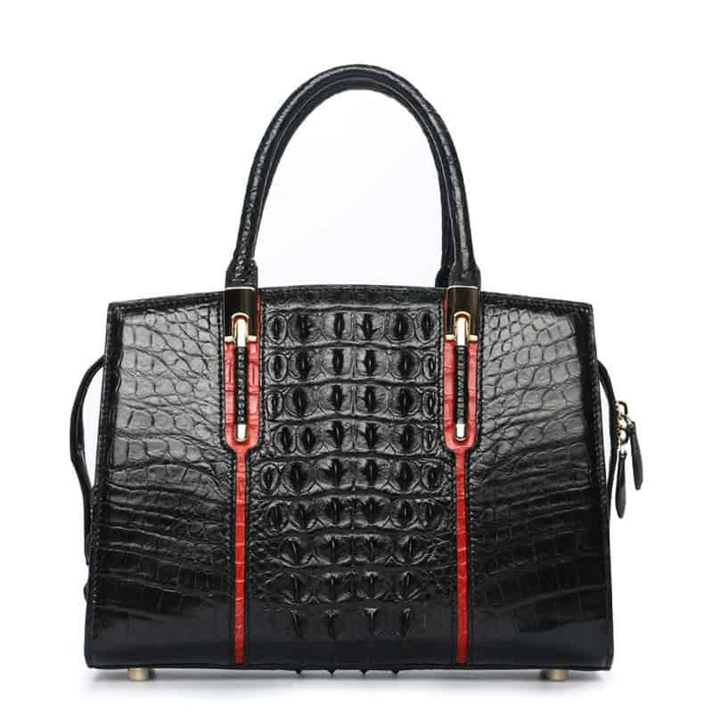 Luxury women's crocodile skin leather handbag for elegant women. LB-8114 BLACK BACK