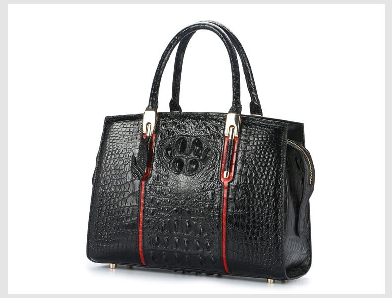 Luxury crocodile-leather handbag for elegant women. LB-8114, black side 