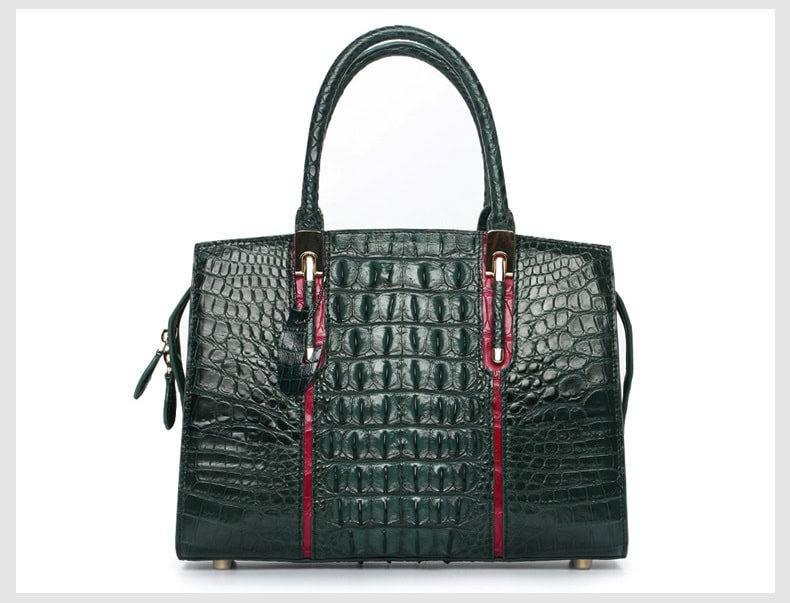 Luxury crocodile-leather handbag for elegant women. LB-8114, dark green back 