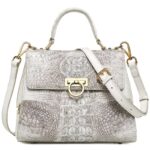 White Himalayan Crocodile skin leather Bag, Luxury New G1090-1