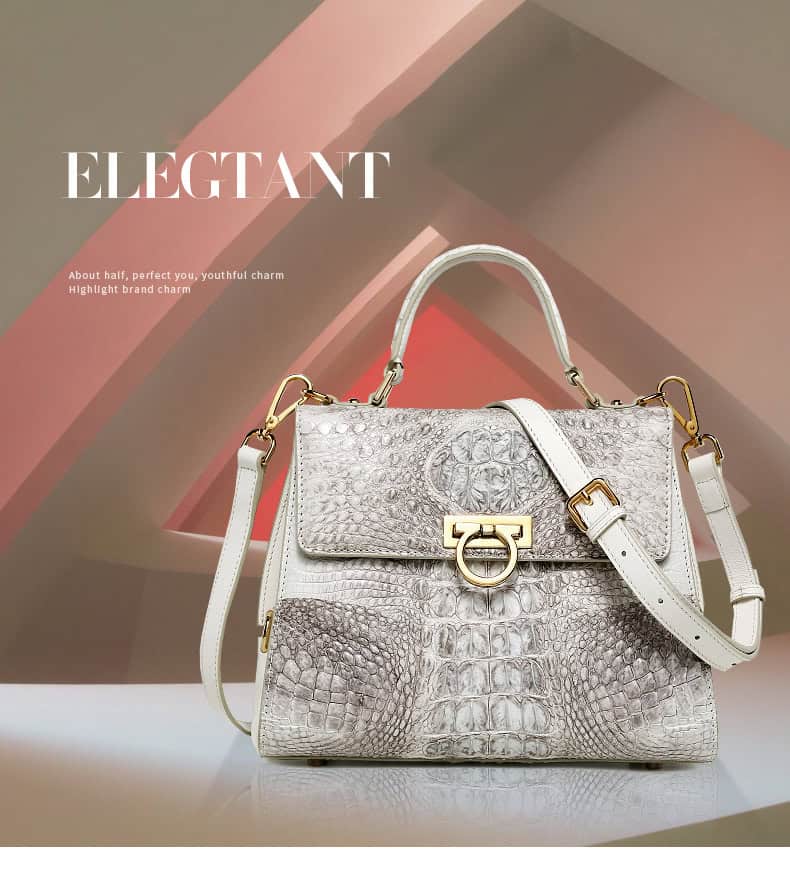 White Himalayan Crocodile skin leather Bag, Luxury New G1090-DEMO 01