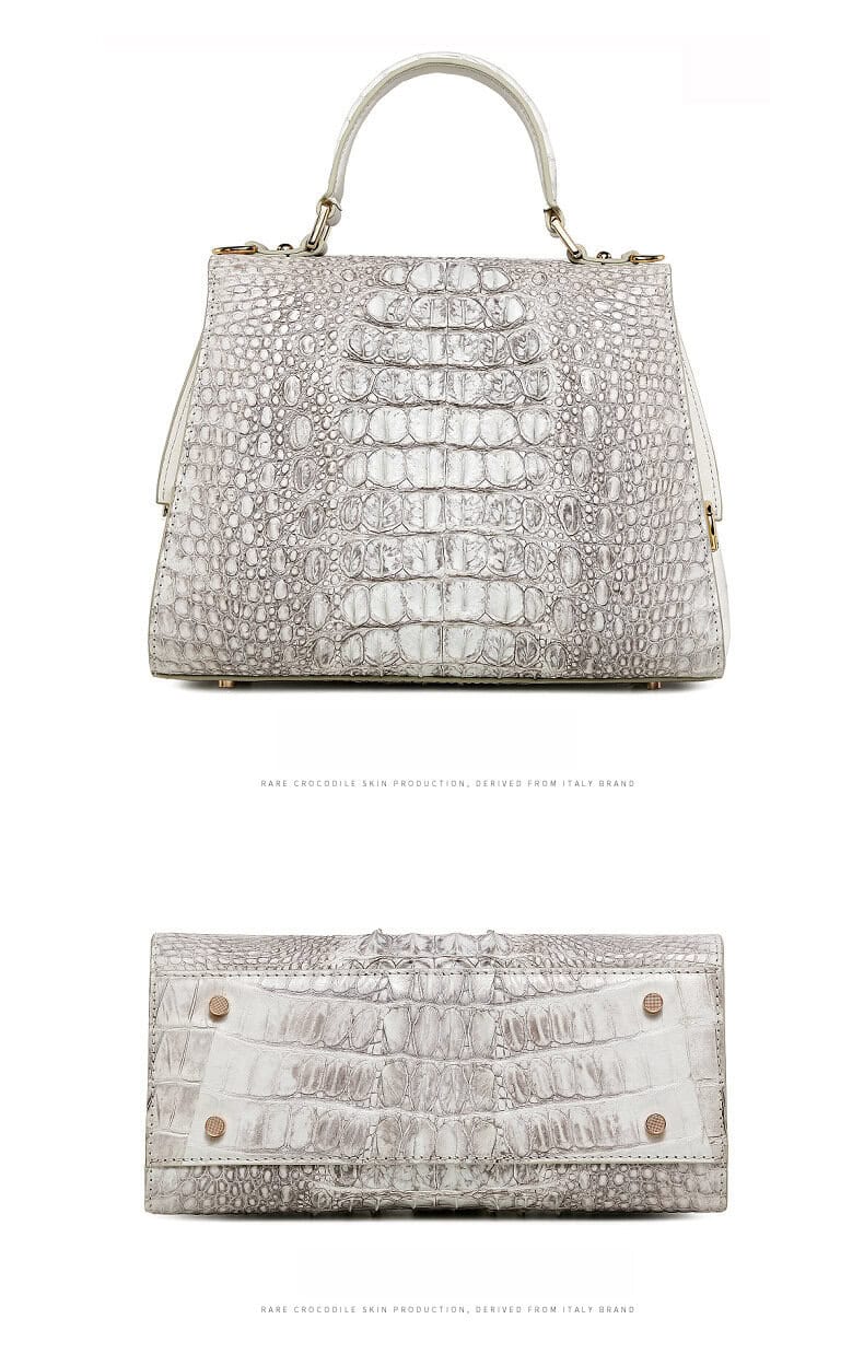 White Himalayan Crocodile skin leather Bag, Luxury New G1090-DEMO 010