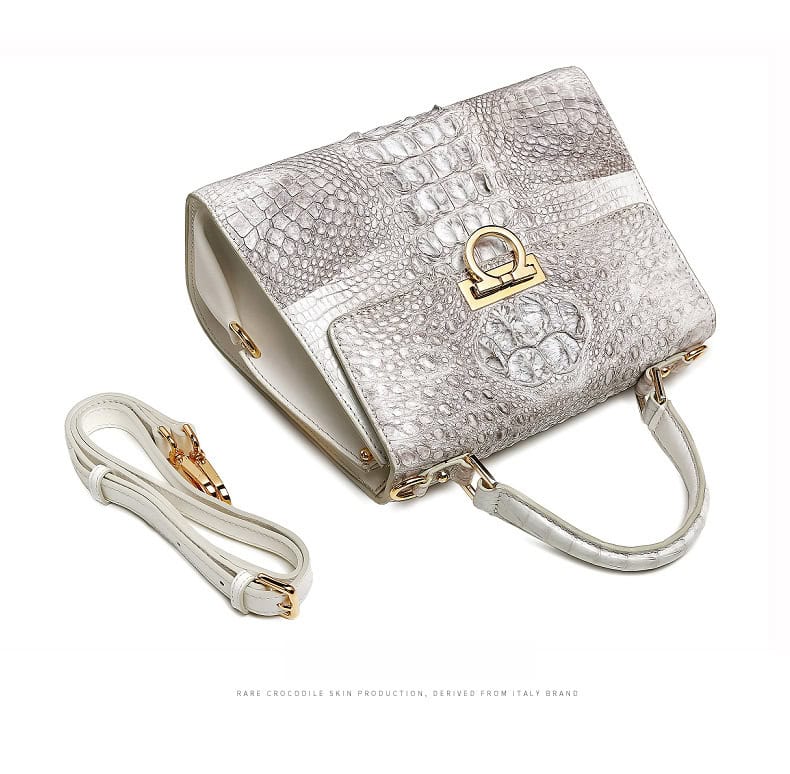 White Himalayan Crocodile skin leather Bag, Luxury New G1090-DEMO 011