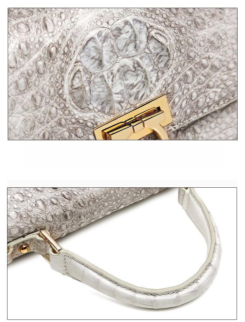 White Himalayan Crocodile skin leather Bag, Luxury New G1090-DEMO 012