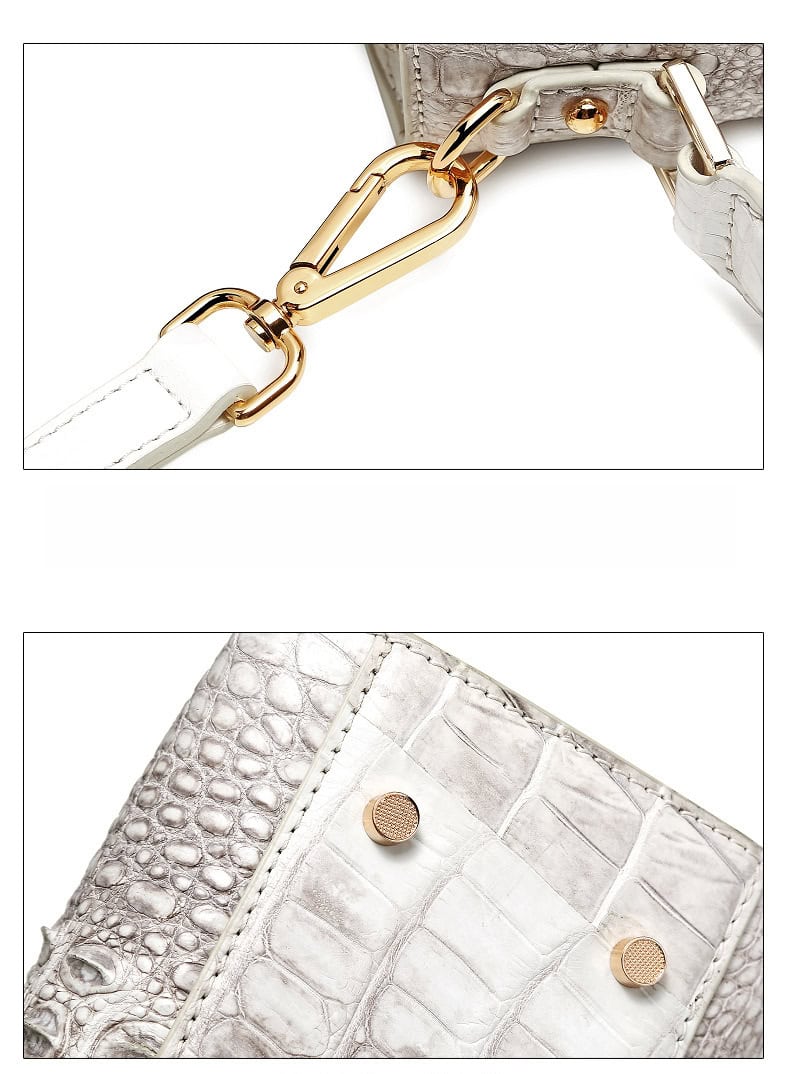 White Himalayan Crocodile skin leather Bag, Luxury New G1090-DEMO 013