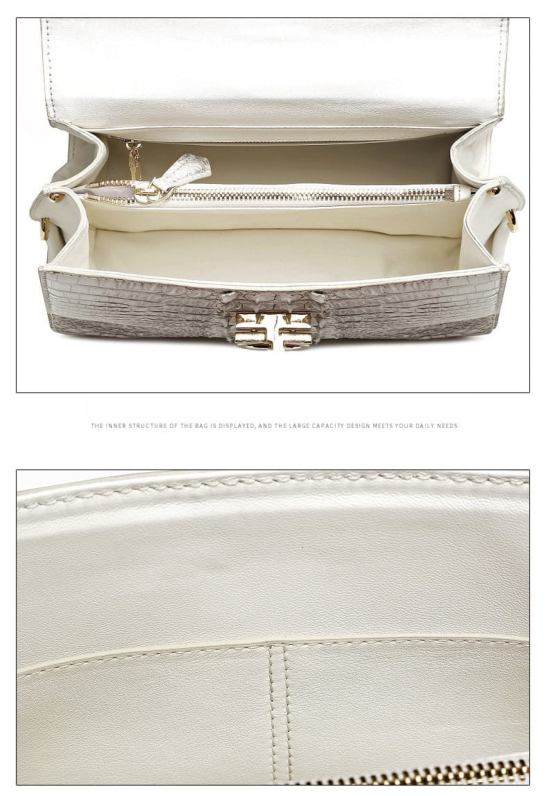 White Himalayan Crocodile skin leather Bag, Luxury New G1090-DEMO 014