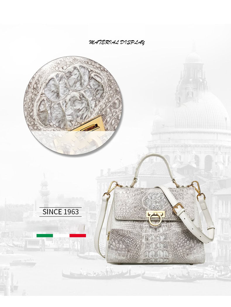 White Himalayan Crocodile skin leather Bag, Luxury New G1090-DEMO 02