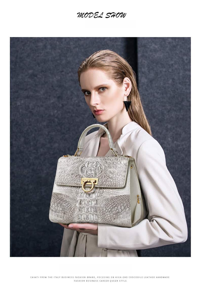 White Himalayan Crocodile skin leather Bag, Luxury New G1090-DEMO 04