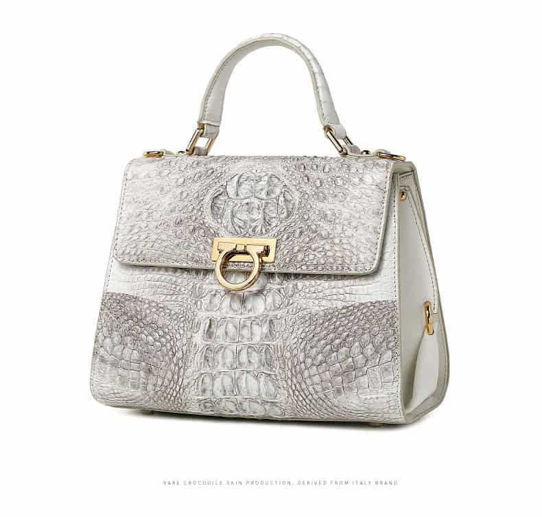 White Himalayan Crocodile skin leather Bag, Luxury New G1090-DEMO 08
