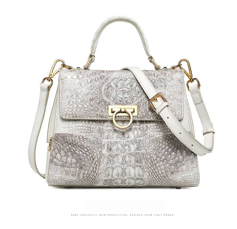 White Himalayan Crocodile skin leather Bag, Luxury New G1090-DEMO 09