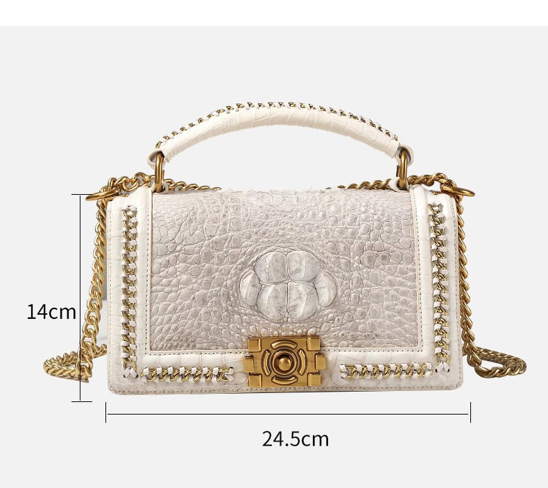 Luxury Women's Crocodile skin leather bag, Chain-Strap Handbag - High-End - G1267 Demo Dimensions