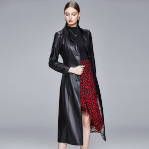 Manteau cuir femme, long, col montant, Slim 6701 new-02