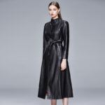 Manteau cuir femme, long, col montant, Slim 6701 new-03
