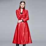Manteau cuir femme, long, col montant, Slim 6701 new-05