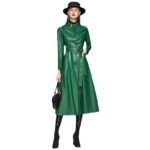 Manteau cuir femme, long, col montant, Slim 6701 new-07