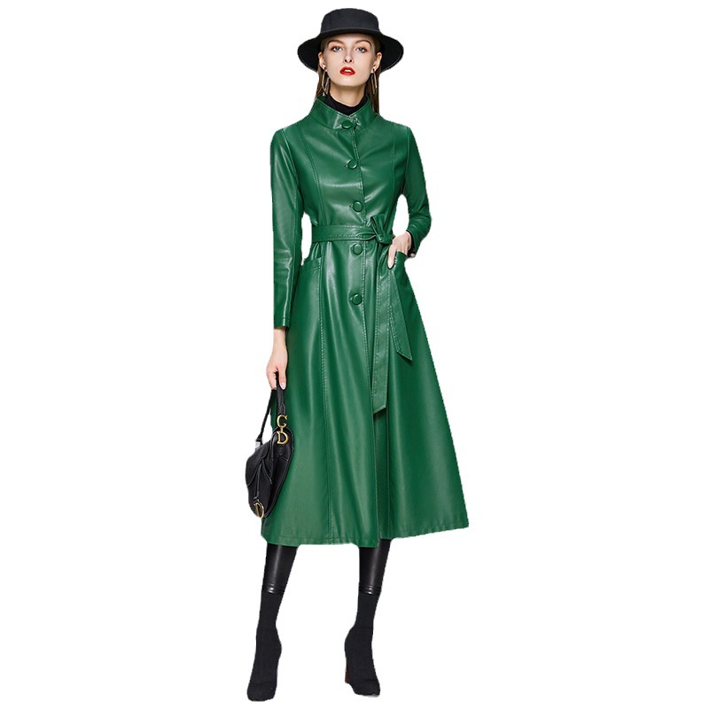 Manteau cuir femme, long, col montant, Slim 6701 new-07