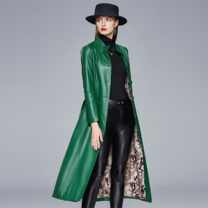 Manteau cuir femme, long, col montant, Slim 6701 new n