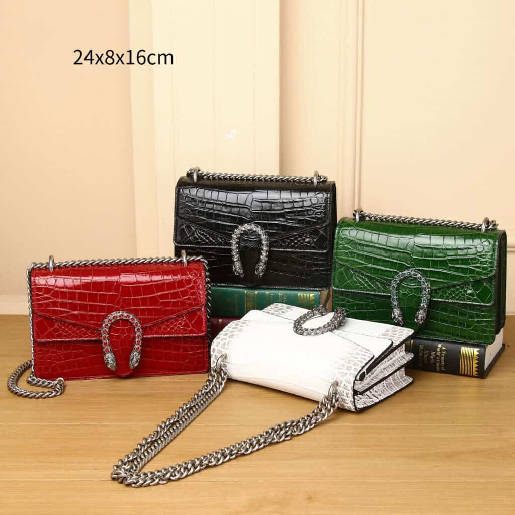 Women's genuine leather shoulder bag, crocodile pattern, Dionysus belly motif