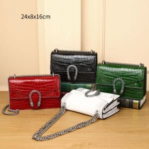 Sac à bandoulière en cuir véritable pour femme, motif crocodile Motif du ventre de Dionysos