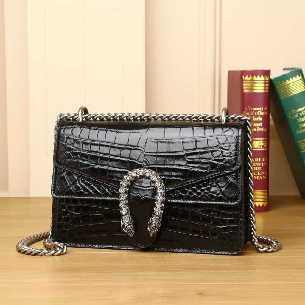 Women's genuine leather shoulder bag, crocodile pattern, Dionysus' Belly pattern demo 01