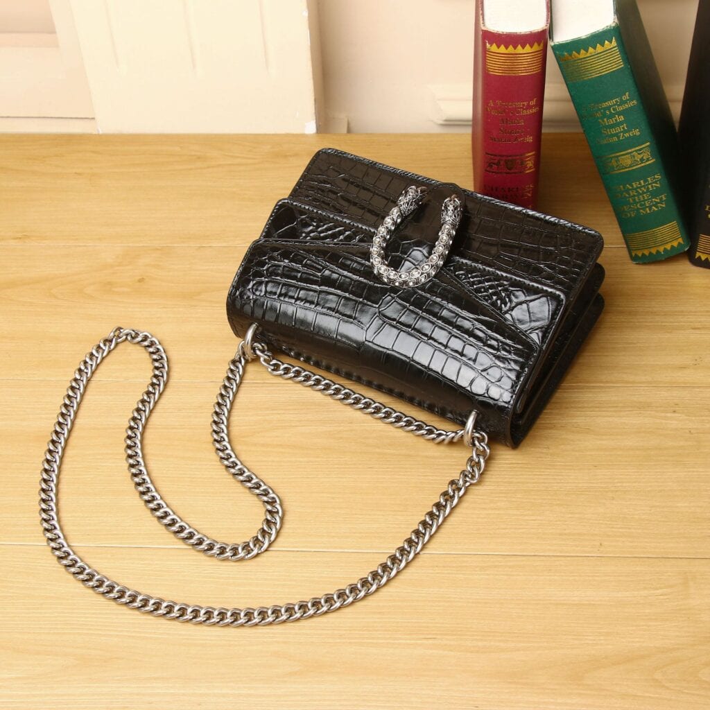 Women's genuine leather shoulder bag, crocodile pattern, Dionysus belly motif demo 010