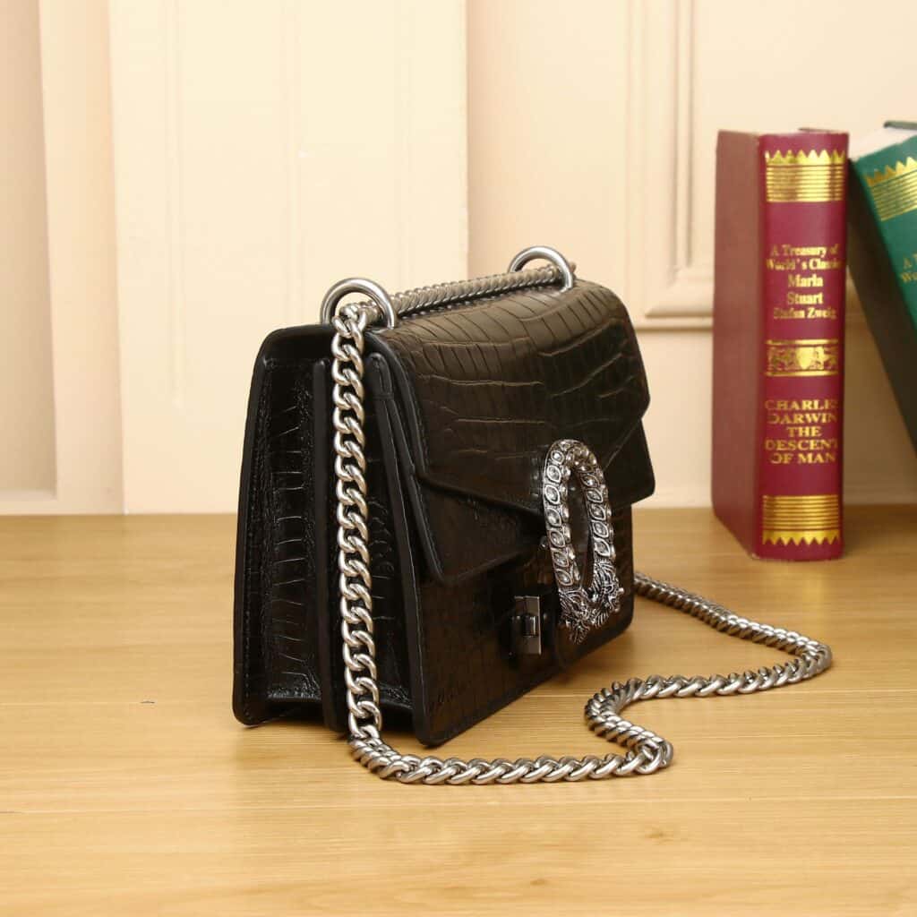 Sac à bandoulière en cuir véritable pour femme, motif crocodile Motif du ventre de Dionysos demo 02
