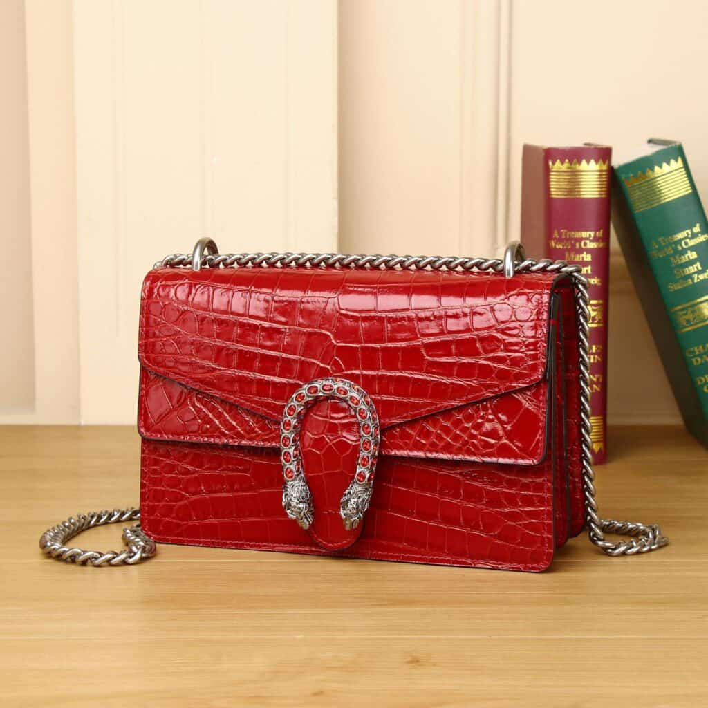 Women's genuine leather shoulder bag, crocodile pattern, Dionysus belly motif demo 07