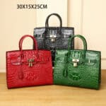Sac à main cuir de vachette motif crocodile pour femme Platine-30A