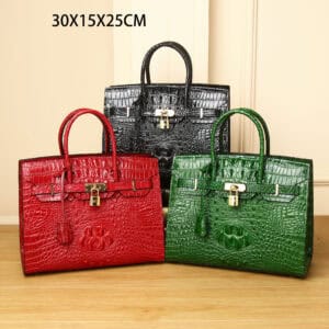 Sac à main cuir de vachette motif crocodile pour femme Platine-30A