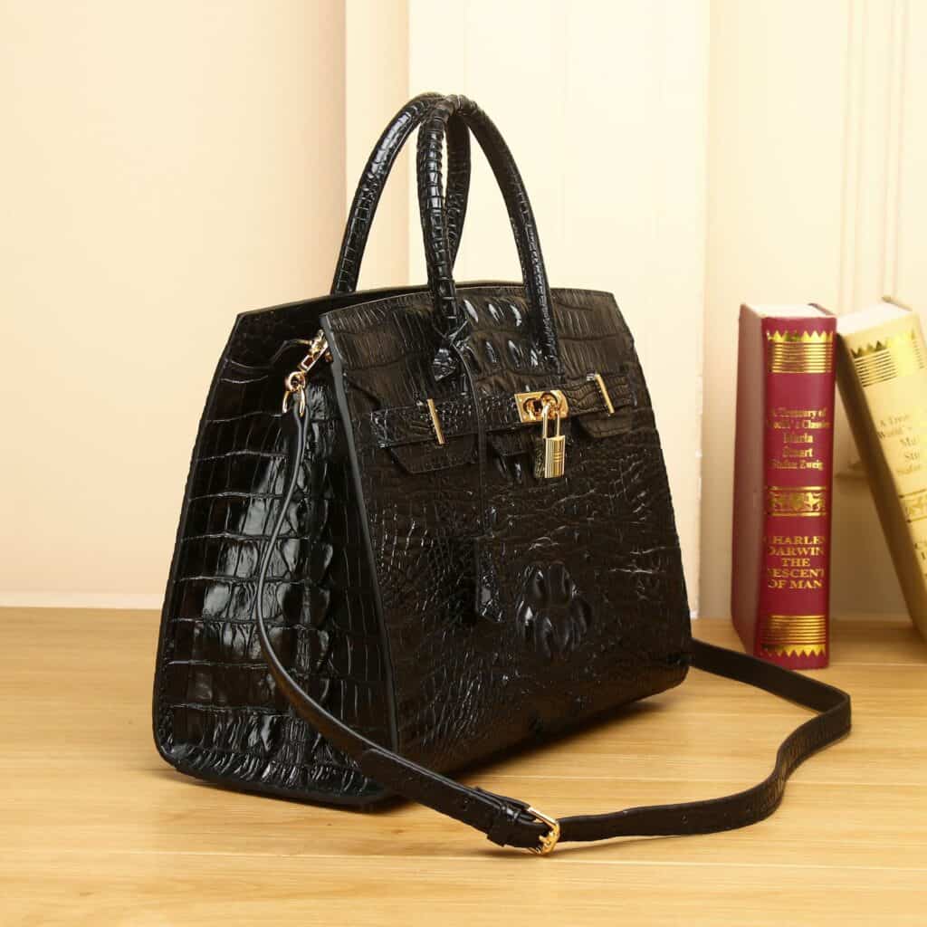 Sac à main cuir de vachette motif crocodile pour femme Platine-30A demo 01