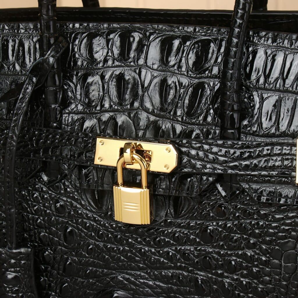 Women's cowhide leather handbag with crocodile pattern, Platinum-30A demo 02