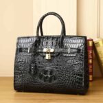 Sac à main cuir de vachette motif crocodile pour femme Platine-30A noir