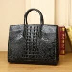 Sac à main cuir de vachette motif crocodile pour femme Platine-30A noir dos