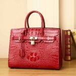 Sac à main cuir de vachette motif crocodile pour femme Platine-30A rouge