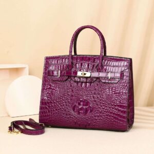 Sac à main cuir de vachette motif crocodile pour femme Platine-30A violet