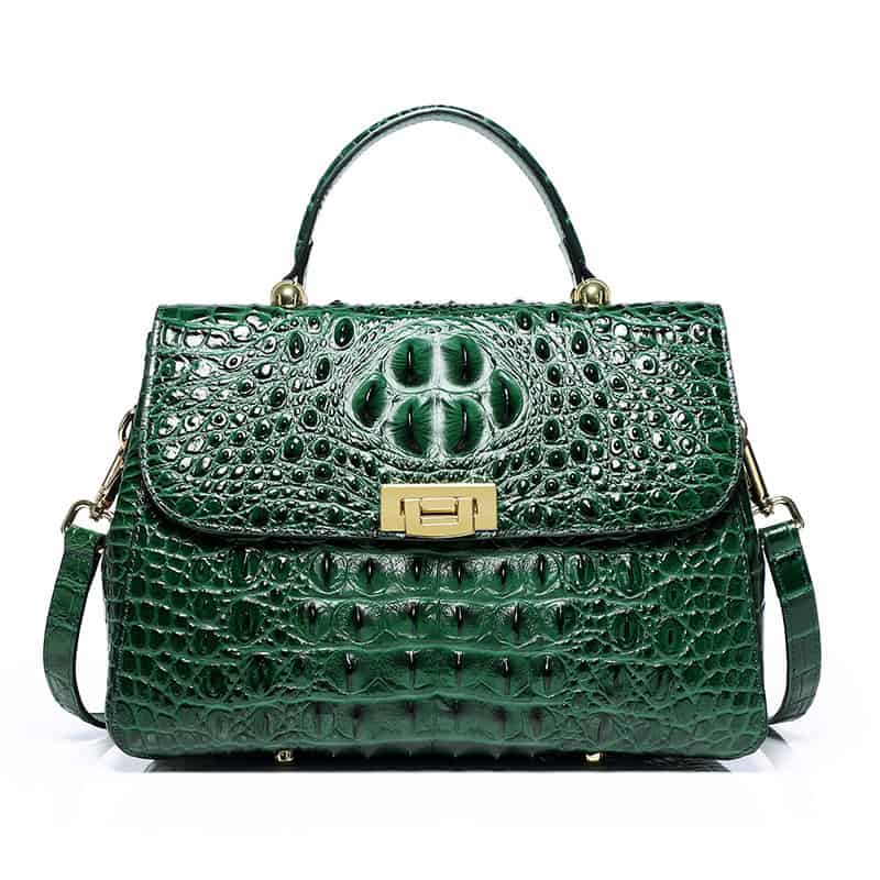Sac à main cuir femme, motif crocodile, sacoche à bandoulière 8038L Vert