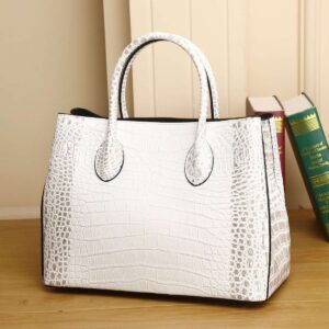 Sac cuir femme motif crocodile, grande capacité 8108 blanc