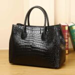 Sac cuir femme motif crocodile, grande capacité 8108 noir