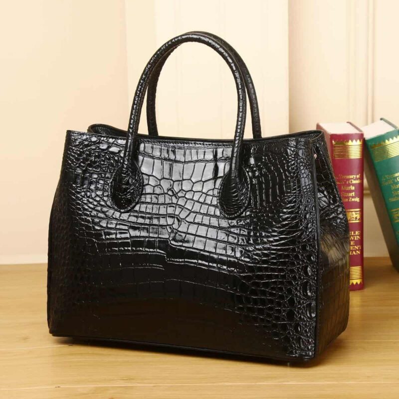 Sac cuir femme motif crocodile, grande capacité 8108 noir