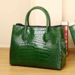Sac cuir femme motif crocodile, grande capacité 8108 vert