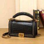 Sac en cuir femme, motif crocodile, tendance, polyvalent S009 noir
