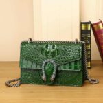 Women's leather bag with crocodile pattern. Small chain bag, Bacchus Bone, GREEN