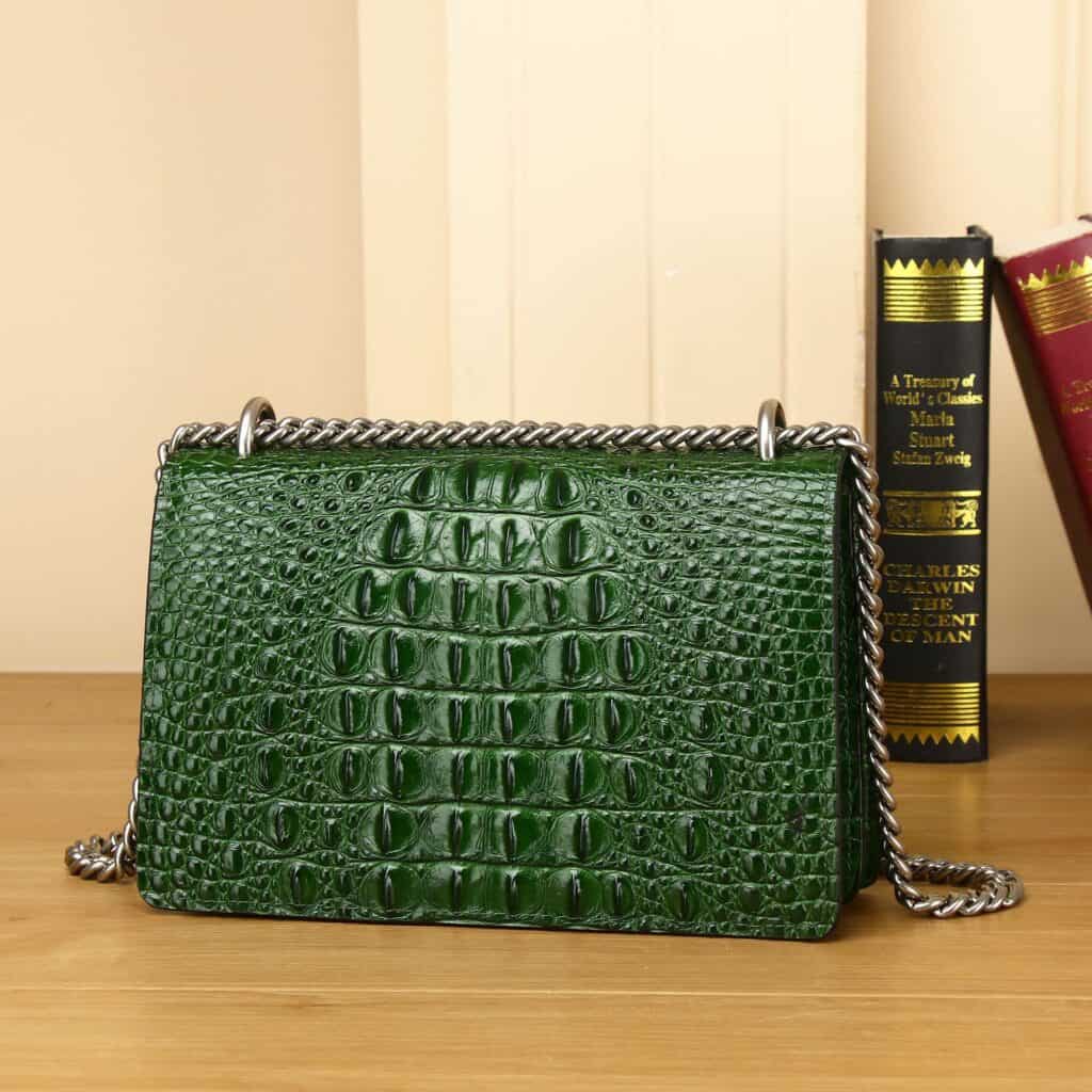 Women's leather bag with crocodile pattern. Small chain bag Os de Bacchus demo 08