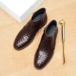Men's woven leather boots, Oxford style, retro 65125-01