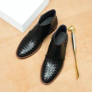 Men's woven leather boots, Oxford style, retro 65125-03 black