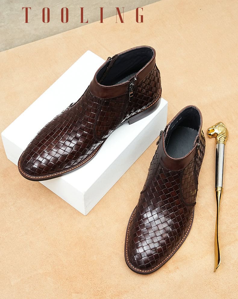 Men's woven leather boots, Oxford style, retro 65125 demo 01