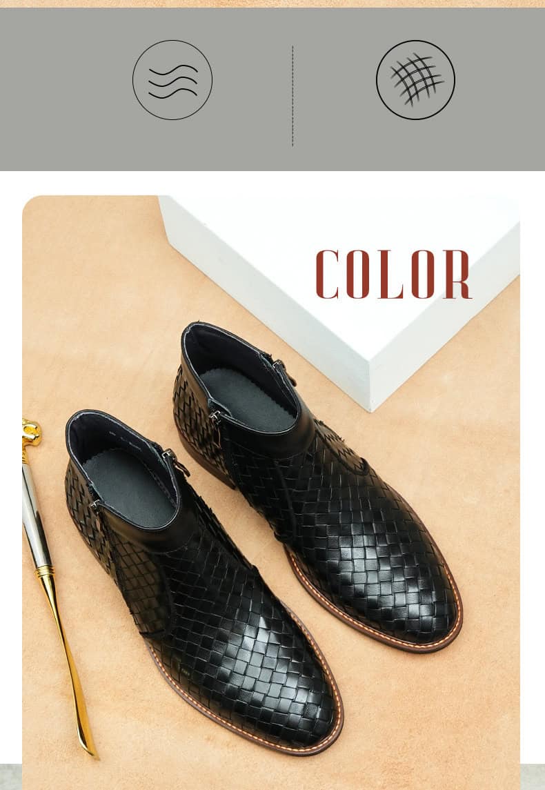 Men's woven leather boots, Oxford style, retro 65125 demo 02